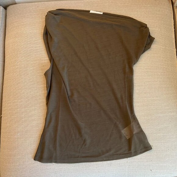 NEW Reformation Belle Knit Sheer Top Small Dark Olive - Picture 5 of 8
